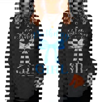 Birthday Girl Blue Coquette Bow Birthday Party Family Women Sweatshirt | Seseable CA