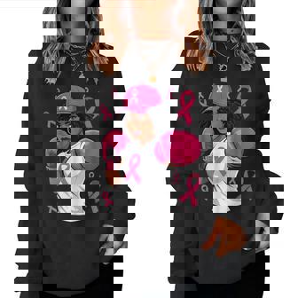 Black African American Breast Cancer Afro Pink Ribbon Women Sweatshirt - Monsterry