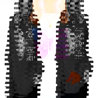 Blessed By God Loved By Jesus Pink Butterfly Christian Women Sweatshirt | Seseable CA