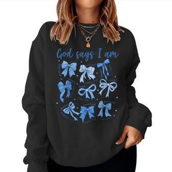 Blue Bow God Say I Am Christian Girl Bible Verse Jesus Women Sweatshirt - Thegiftio UK