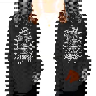 Blue Collar Wife Life Messy Hair Buns Usa Flag Women Sweatshirt | Mazezy