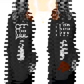 Boo Ghost Vintage Halloween Fall Trick Treat Women Sweatshirt - Thegiftio