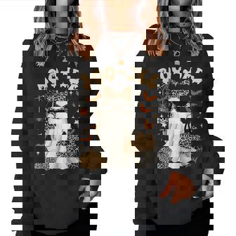 Boo Jee Coquette Leopard Ghost Coffee Halloween Boujee Ghost Women Sweatshirt - Seseable