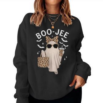 Boo-Jee Ghost Halloween Boo Jee Leopard Spooky Season Women Sweatshirt - Thegiftio