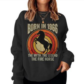 Born In 1966 The Myth The Legend The Fire Horse Retro 60Th Women Sweatshirt - Thegiftio UK