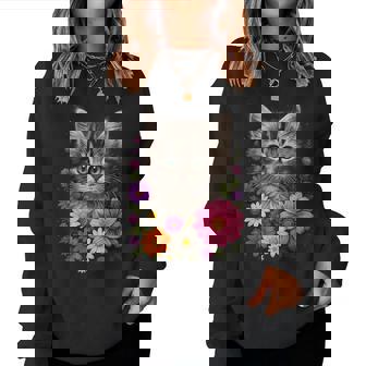 Cat Cute Floral Kitten Women Sweatshirt - Monsterry