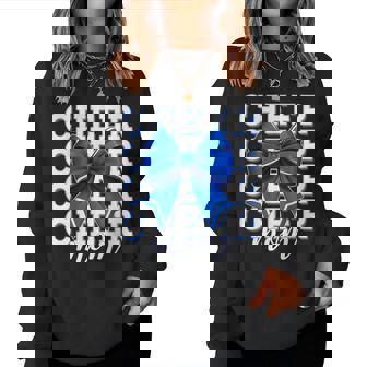 Cheer Mom Blue Bow Cheerleader Competition Game Day Women Sweatshirt - Thegiftio