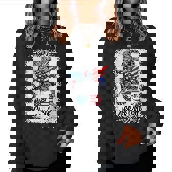 Cheer Mom Messy Bun Usa Flag Glasses 4Th Of July Patriotic Women Sweatshirt - Monsterry