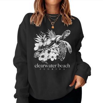Clearwater Beach Florida Sea Turtle Flowers Surfer Souvenir Women Sweatshirt - Thegiftio