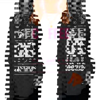 Coffee Cats And Bass Guitars ベースギタリスト 猫とコーヒー 長袖tシャツ レディーススウェットシャツ - Kawaiitshirt