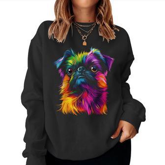 Colorful Brussels Griffon Face Dog Lover Black Women Sweatshirt - Thegiftio
