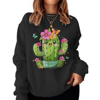 Colorful Cactus With Flowers I Cactus Women Sweatshirt - Thegiftio UK