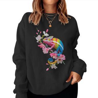 Colorful Chameleon Lizard Lover Wildflower Reptiles Women Sweatshirt - Thegiftio UK