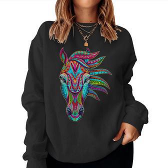 Colorful Western Horse Ornate Native American Tribal Cowgirl Women Sweatshirt - Monsterry