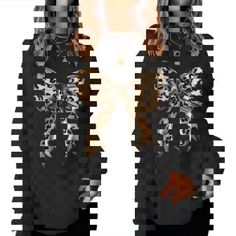 Coquette Bow Leopard Print Bow Coquette Girl Trendy Girly Women Sweatshirt - Seseable