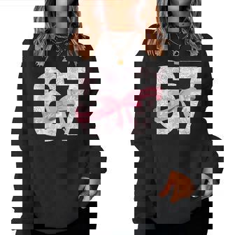 Coquette Bow Number 67 Meme Pink Floral Girls Women Sweatshirt | Mazezy