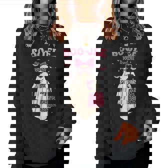 Coquette Leopard Ghost Coffee Boo Jee Halloween Boujee Ghost Women Sweatshirt | Seseable FR