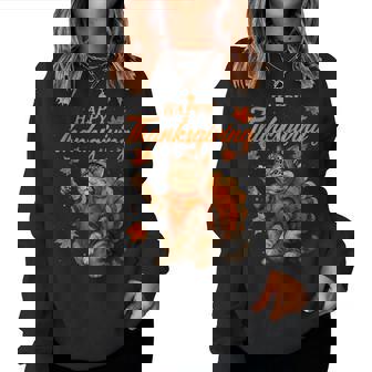 Cute Cat Turkey Happy Thanksgiving Fall Meow Cat Lover Women Sweatshirt - Monsterry