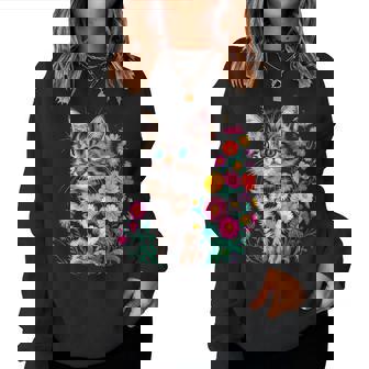 Cute Cat Wit Flower Kitten Women Sweatshirt - Monsterry