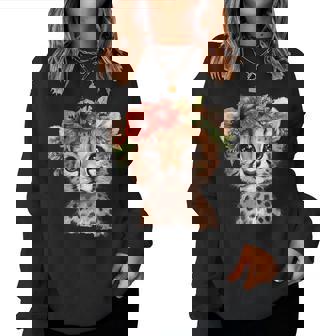 Cute Cheetah With Flower Crown Women Sweatshirt - Monsterry