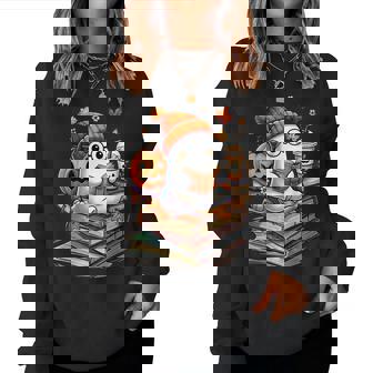 Cute Ghost Reading Book Lovers Autumn Fall Halloween Ghost Women Sweatshirt | Seseable FR