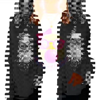 Cute Girl Bald Eagle Glasses Pink Bow Bubble Gum Eagle Lover Women Sweatshirt - Monsterry