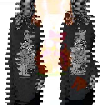 Cute Gobble Turkey Thanksgiving Girls Toddlers Bow Women Sweatshirt - Monsterry