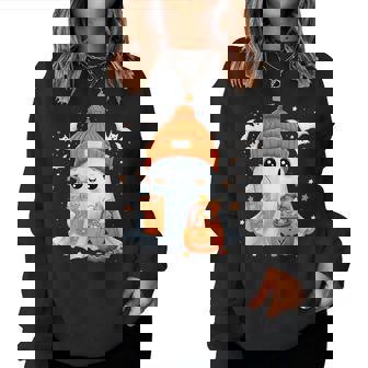 Cute Halloween Ghost Drink Pumpkin Spice Beanie Girl Women Women Sweatshirt - Seseable