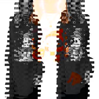 Cute Halloween Ghost Drinking Ice Coffee Halloween Women Women Sweatshirt | Seseable CA