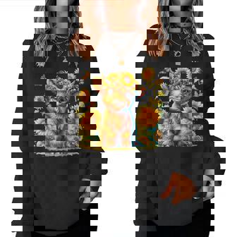 Cute Highland Cow With Sunflower Butterflies Farm Western Women Sweatshirt - Thegiftio