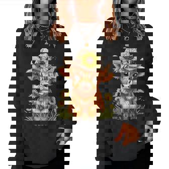 Cute Highland Cow Sunflower Farm Scottish Highland Cattle Women Sweatshirt | Seseable CA