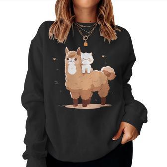 Cute Llama And Cat Women Sweatshirt - Thegiftio UK