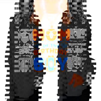 Cute Mom Of The Birthday Boy Matching Blue Orange Party Women Sweatshirt | Seseable FR