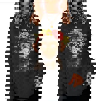 Cute Monkey With Flower Crown Women Sweatshirt - Monsterry