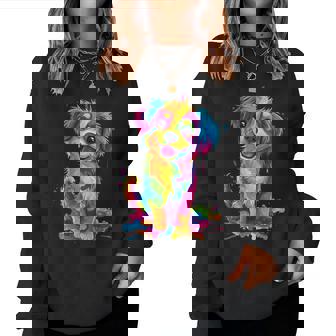 Cute Puppy Colorful Rainbow Vibrant Graphic Women Sweatshirt - Thegiftio