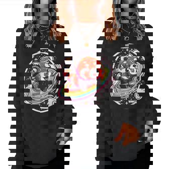 Cute Red Panda In Space Cartoon Style And Colourful Women Sweatshirt - Thegiftio