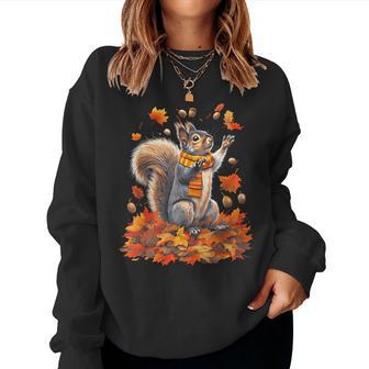 Cute Squirrel With Fall Leaves Autumn Animal Thanksgiving Women Sweatshirt - Thegiftio