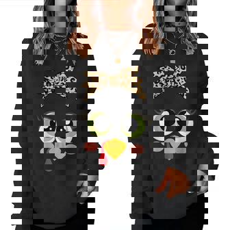 Cute Thanksgiving Turkey Face Leopard Glasses Girls Women Sweatshirt | Seseable CA