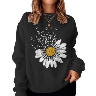 Daisy Flower Music Notes Clef Teacher Musicians Music Lover Women Sweatshirt - Thegiftio UK