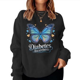 Diabetes Awareness Butterfly Blue Ribbon T1d Women Sweatshirt | Mazezy