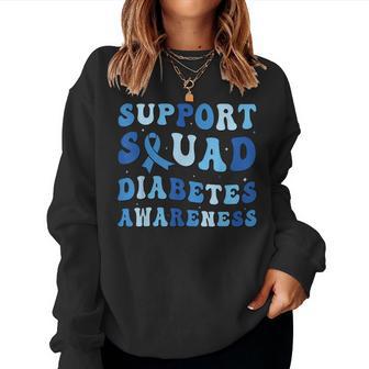 Diabetes Awareness Warrior Support Squad Groovy Blue Ribbon Women Sweatshirt - Thegiftio UK