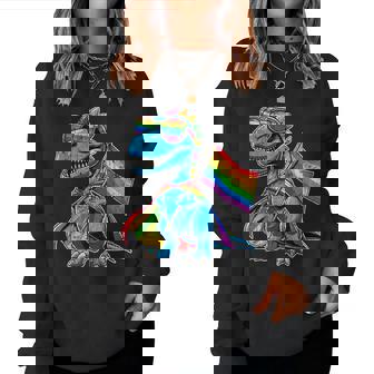 Dinosaur Gay Pride Lgbt Rainbow Flag Lgbtq Women Sweatshirt - Thegiftio