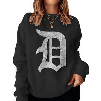 Distressed Detroit D Lettering Road Map Women Sweatshirt - Thegiftio UK
