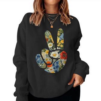 Elegant Silhouette Wildflowers Floral Peace Sign Hand Women Sweatshirt - Thegiftio UK