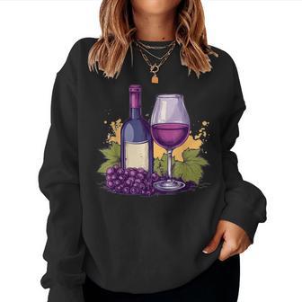 Elegant Wine Bottle With Glass Grapes Women Sweatshirt - Thegiftio UK