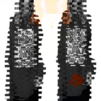 Field Day Black Team Groovy Smile Face Checkered Students Women Sweatshirt | Mazezy