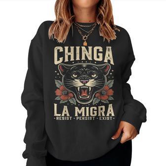 Fierce Chinga La Migra Panther Resist Human Rights Floral Women Sweatshirt | Seseable CA