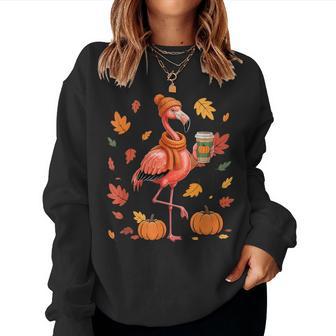 Flamingos Wearing Sweater Coffee Thanksgiving Autumn Lover Women Sweatshirt - Thegiftio UK