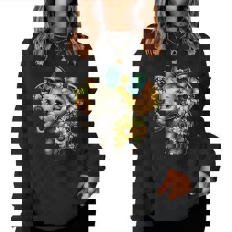 Flower Elephant Sunflower Flower Bow Graphic Girls Women Sweatshirt - Monsterry