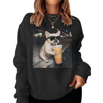 French Bulldog Iced Coffee Women Sweatshirt - Monsterry